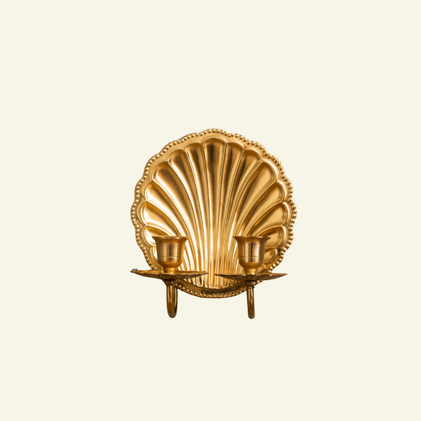 Shell Wall Sconce Double, Antique Brass