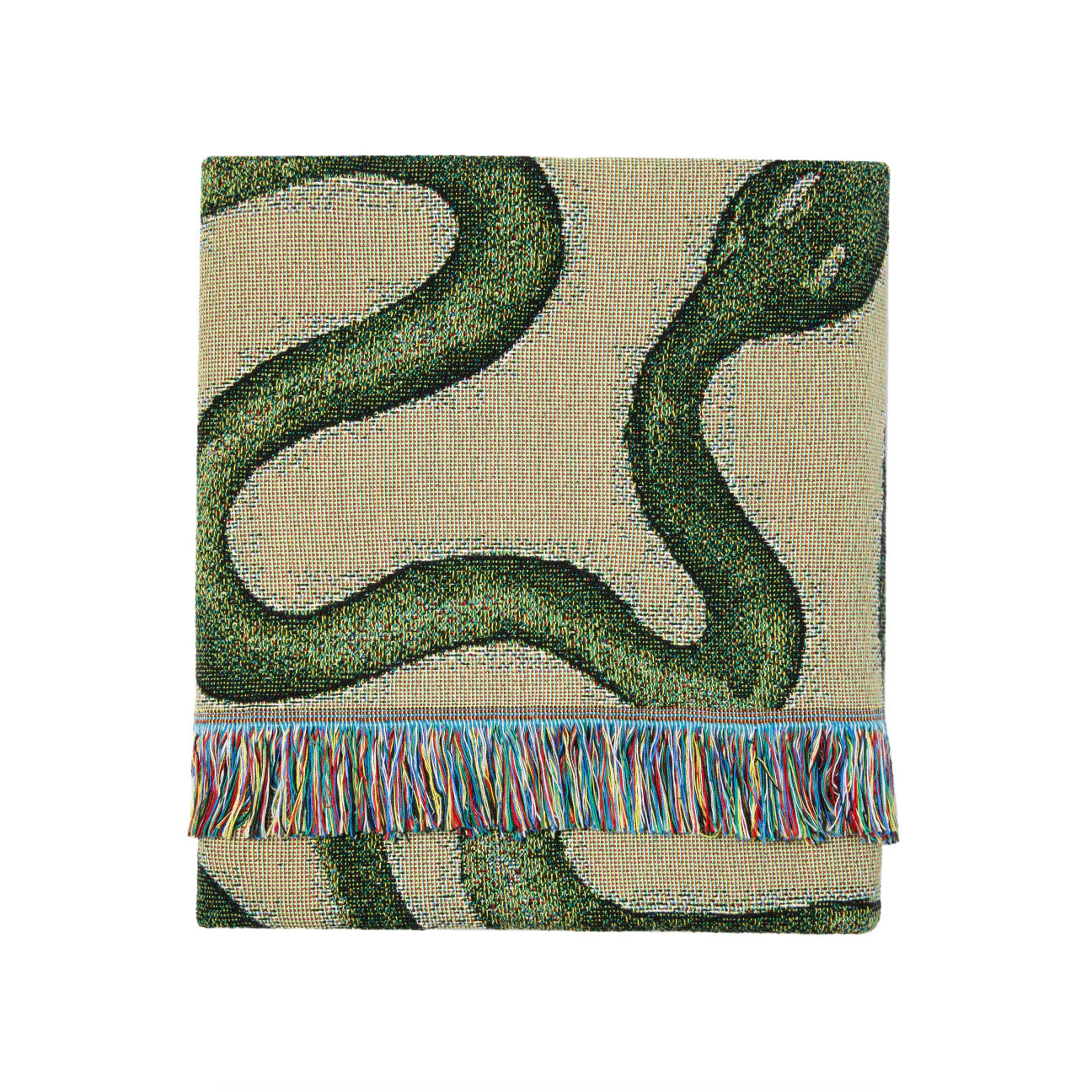 Snakes Recycled Cotton Woven Throw - Green