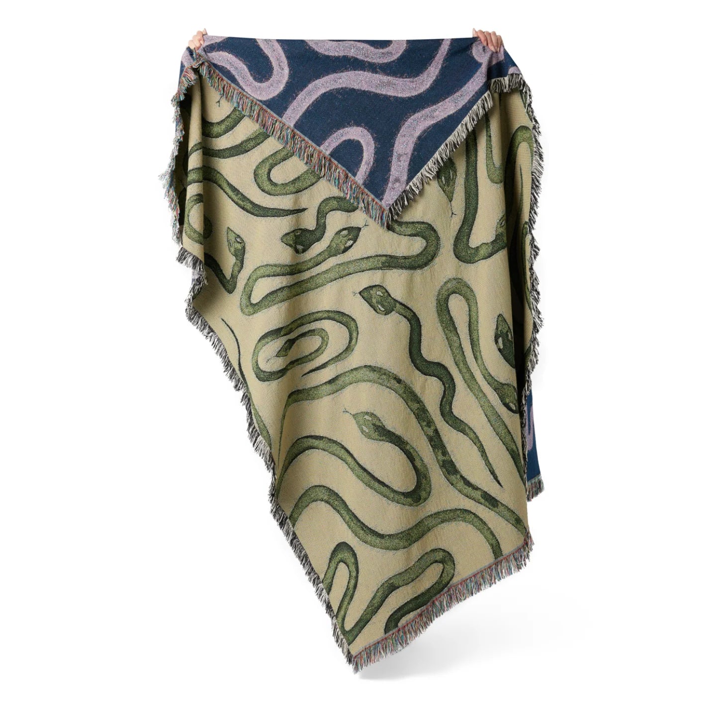 Snakes Recycled Cotton Woven Throw - Green