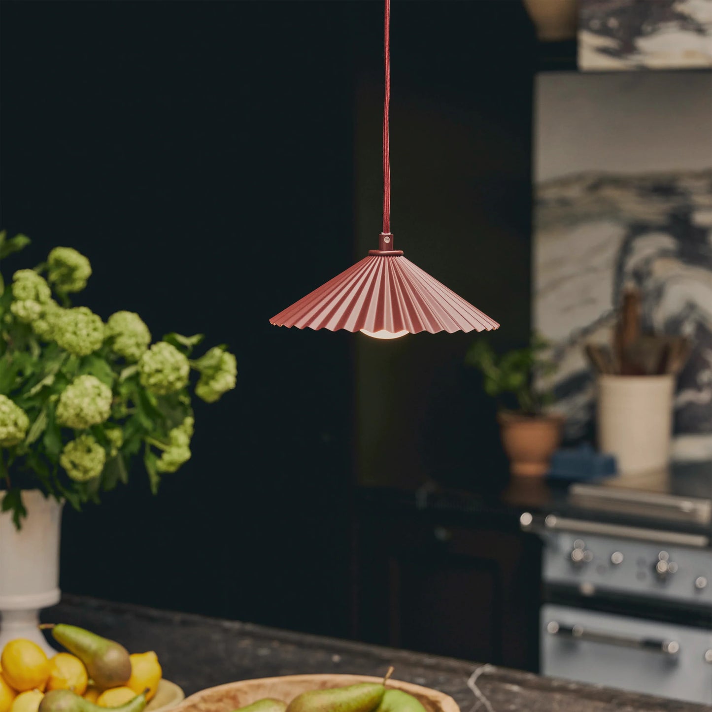 Burgundy small pleat ceiling pendant