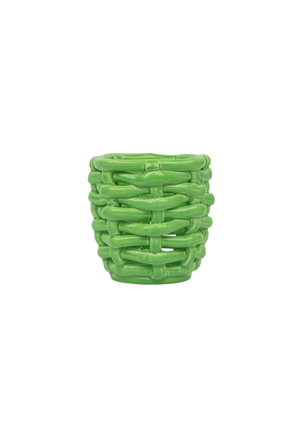 Small Apple Green Basketweave Planter
