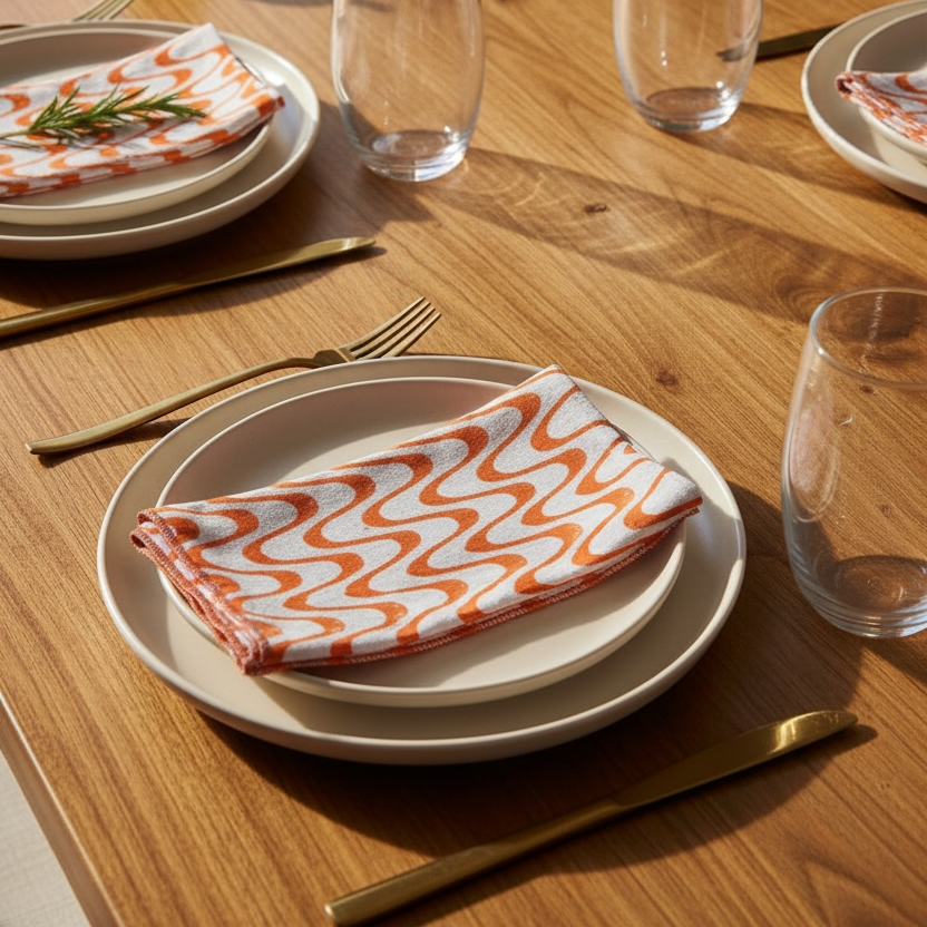 Orange Swirls Cloth Napkin | Block-Printed Cotton | 18x18 in