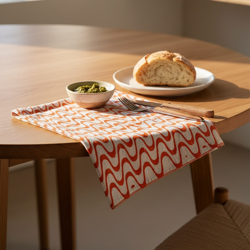 Orange Swirls Cloth Napkin | Block-Printed Cotton | 18x18 in