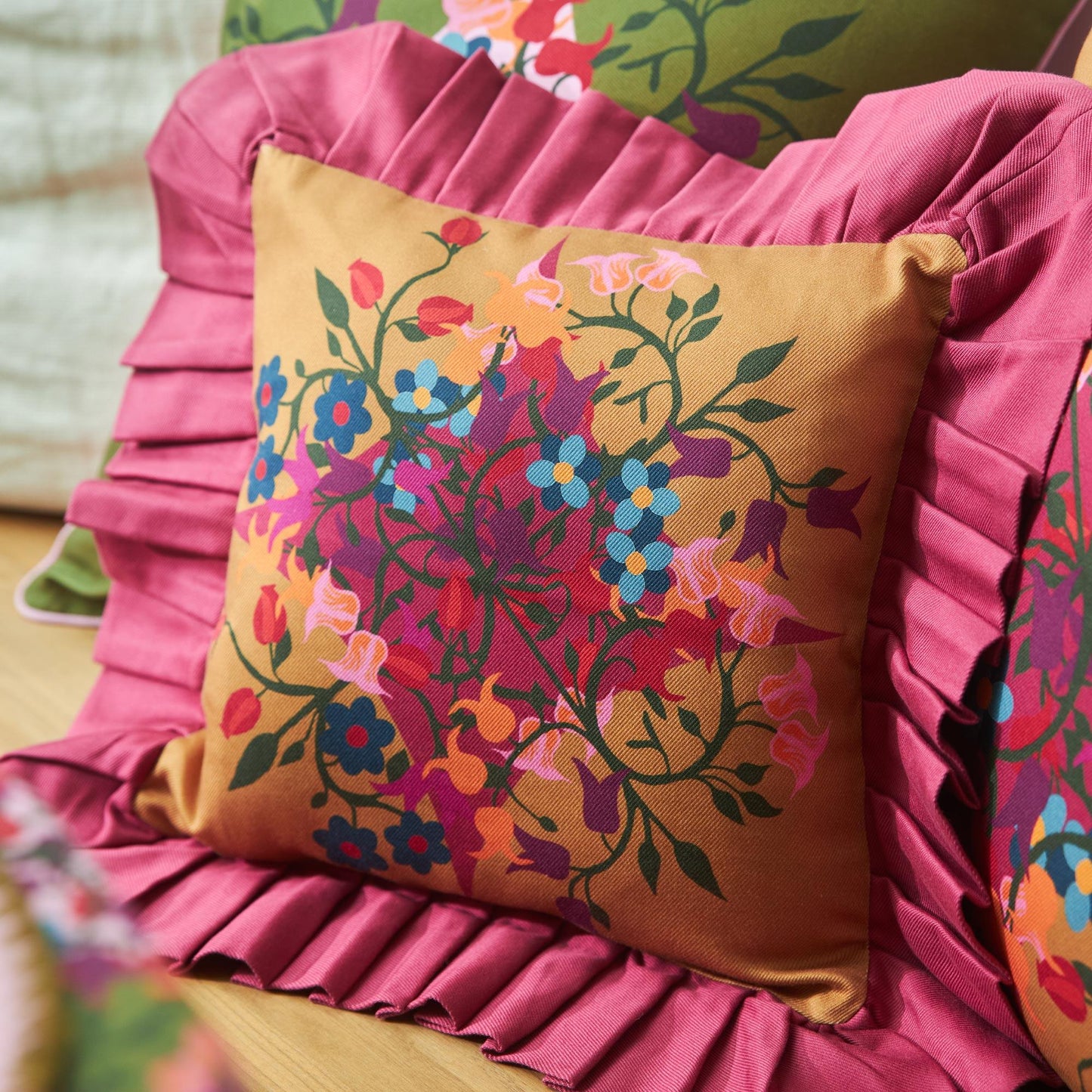Blumen Orange Ruffled Cushion Cover