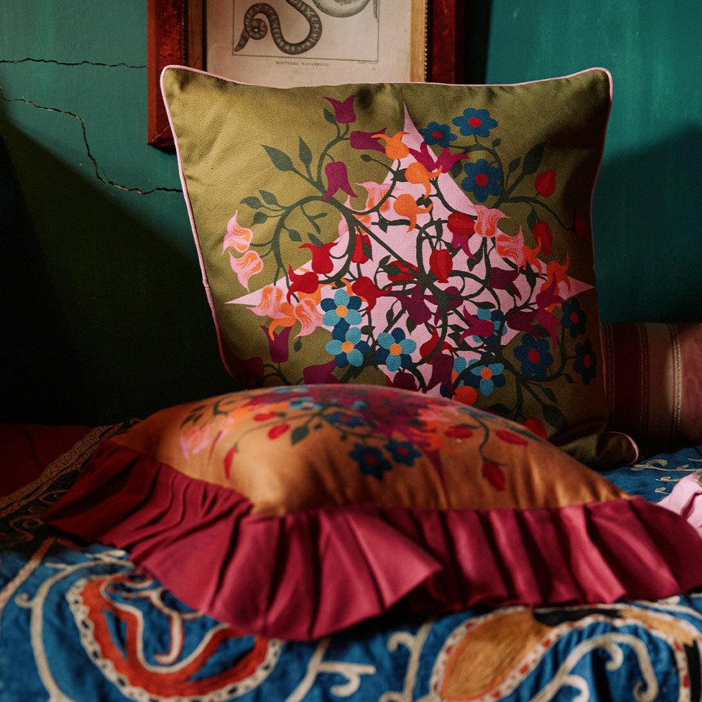 Blumen Green Square Cushion Cover