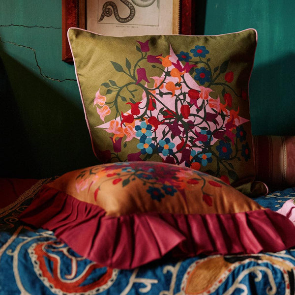 Blumen Green Square Cushion Cover