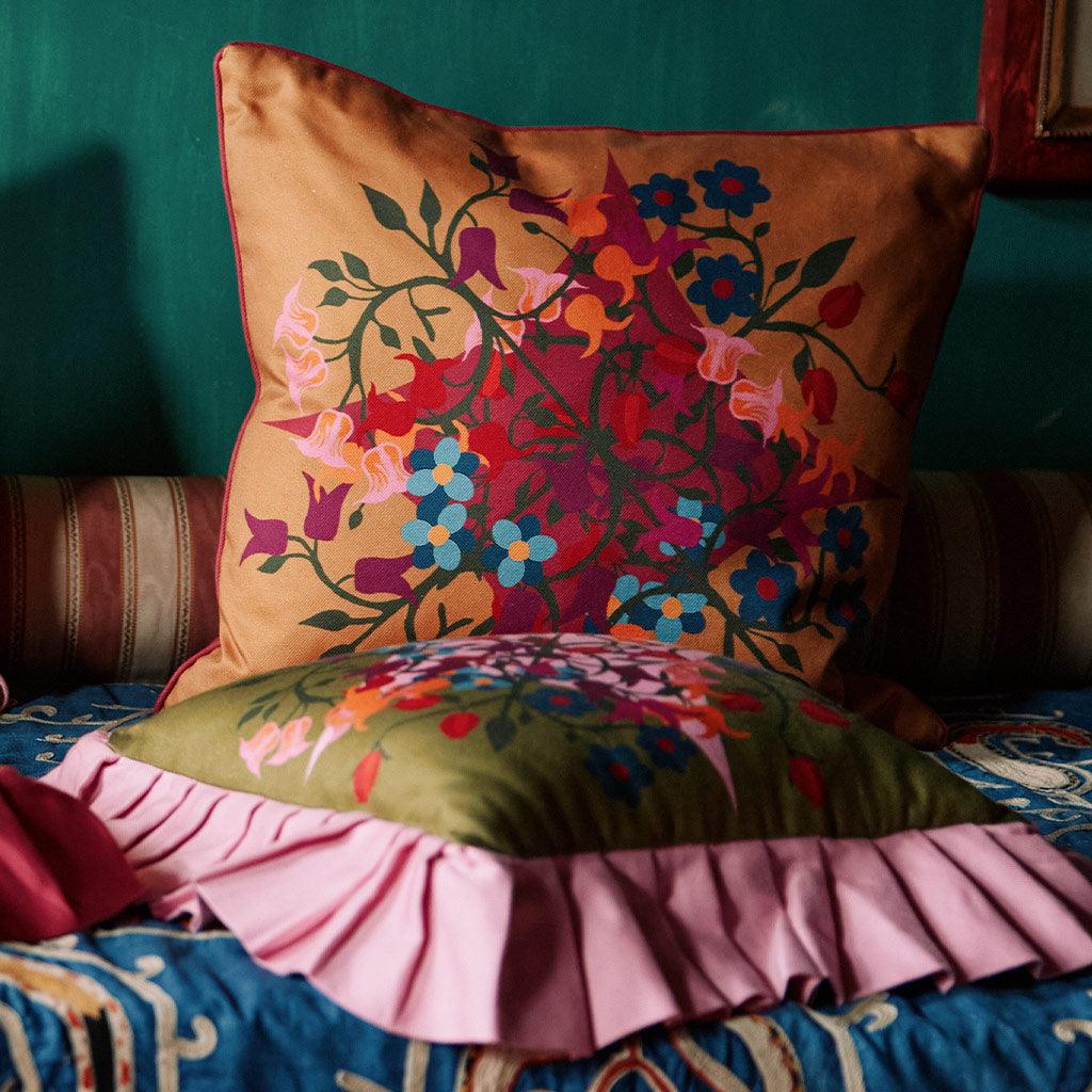 Blumen Orange Square Cushion Cover