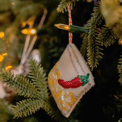 Spicy Margarita embroidered ornament on a Christmas tree
