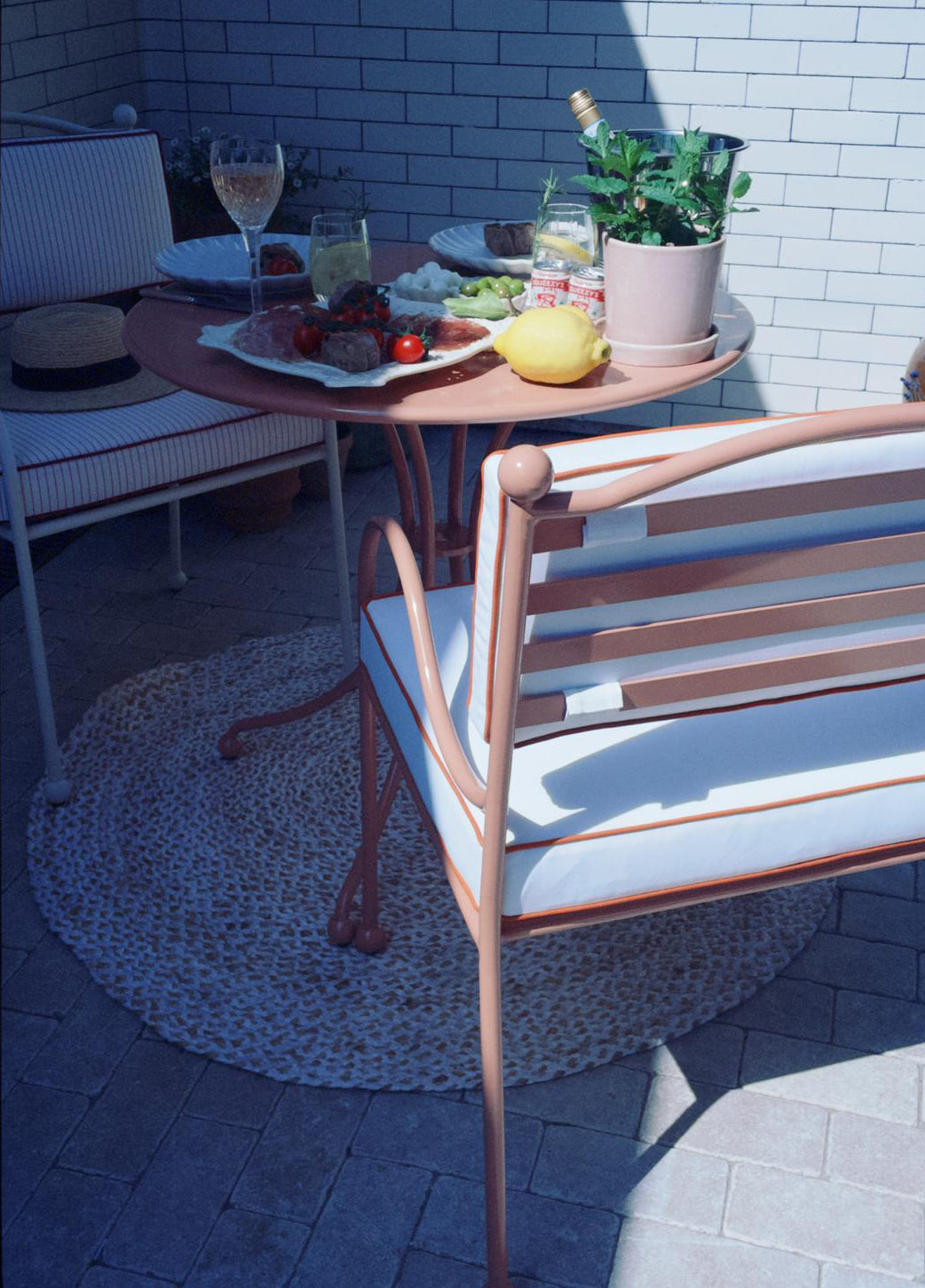 Panarea Armchair in Spritz, Blue & White Upholstery