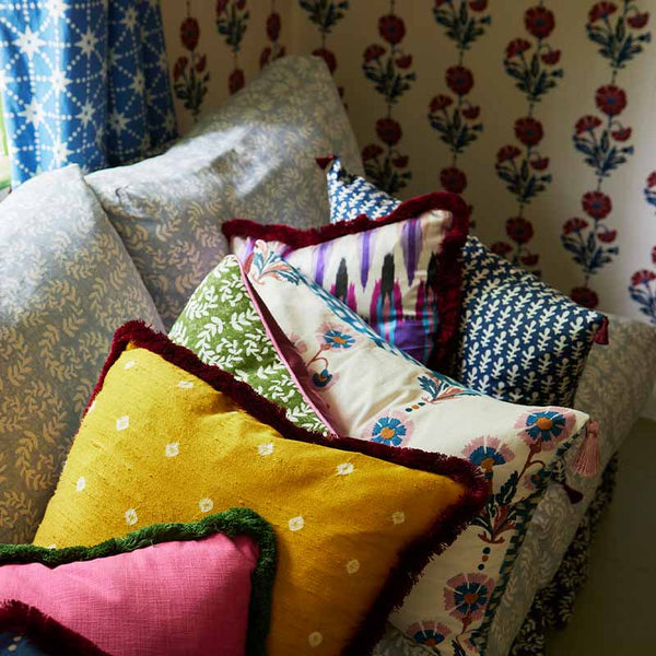 Cushion Tasselled Bagru in Dark Blue