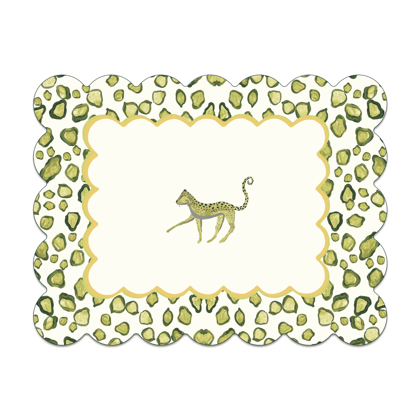 Large Rectange Scallop Green Leopard Table Mat