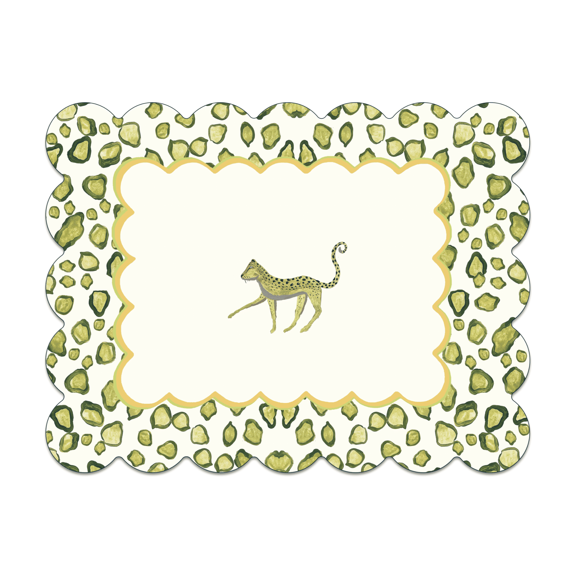Large Rectange Scallop Green Leopard Table Mat