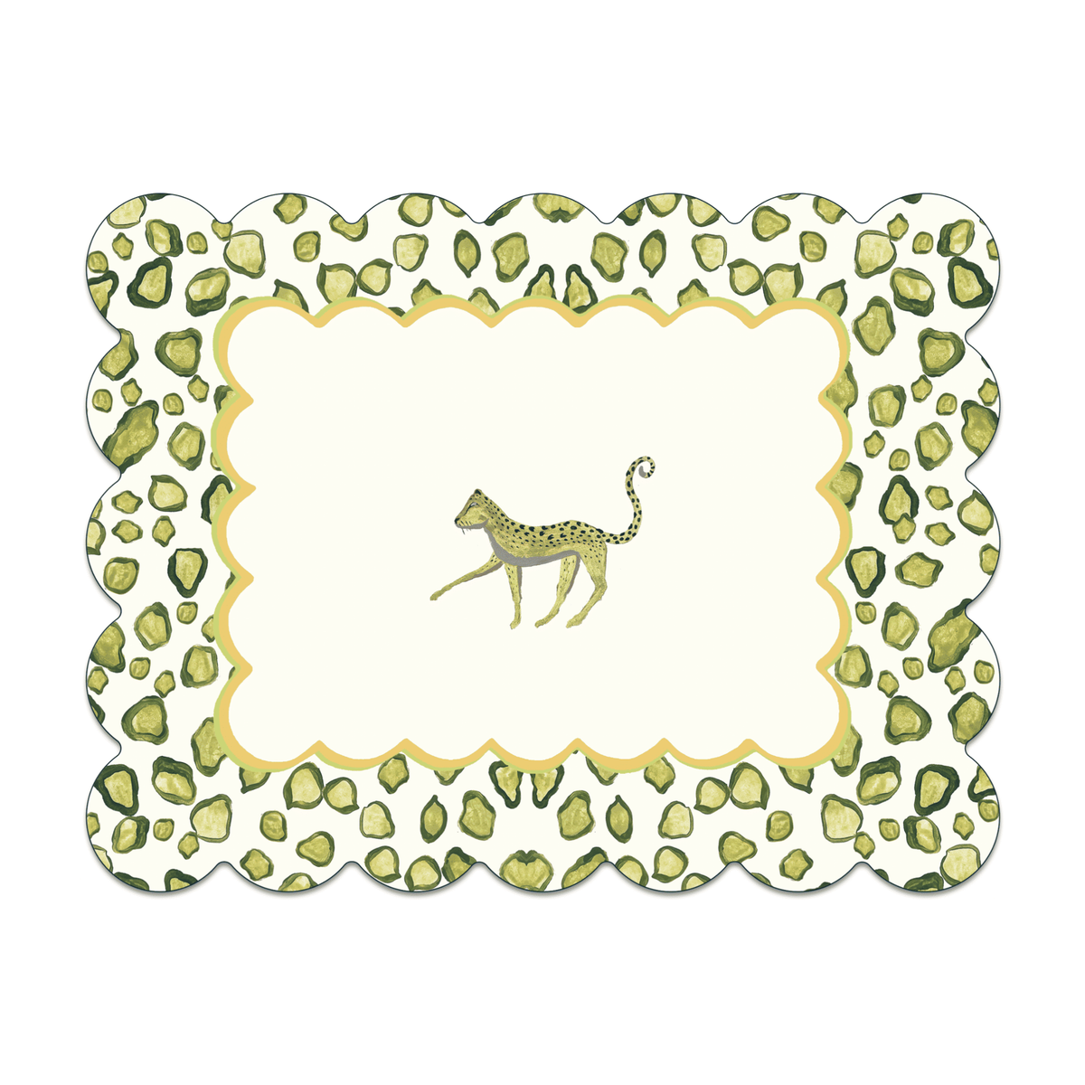 Large Rectange Scallop Green Leopard Table Mat