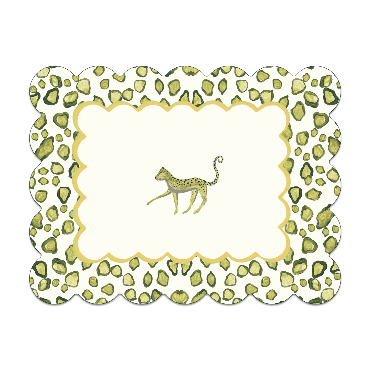 Large Rectange Scallop Green Leopard Table Mat