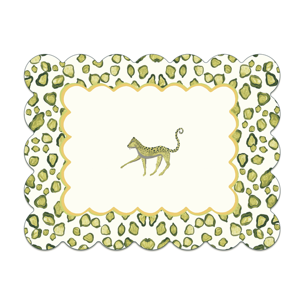 Large Rectange Scallop Green Leopard Table Mat