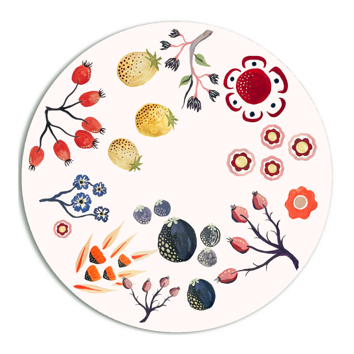 Scalloped Round Flora and Fruit Table Mat