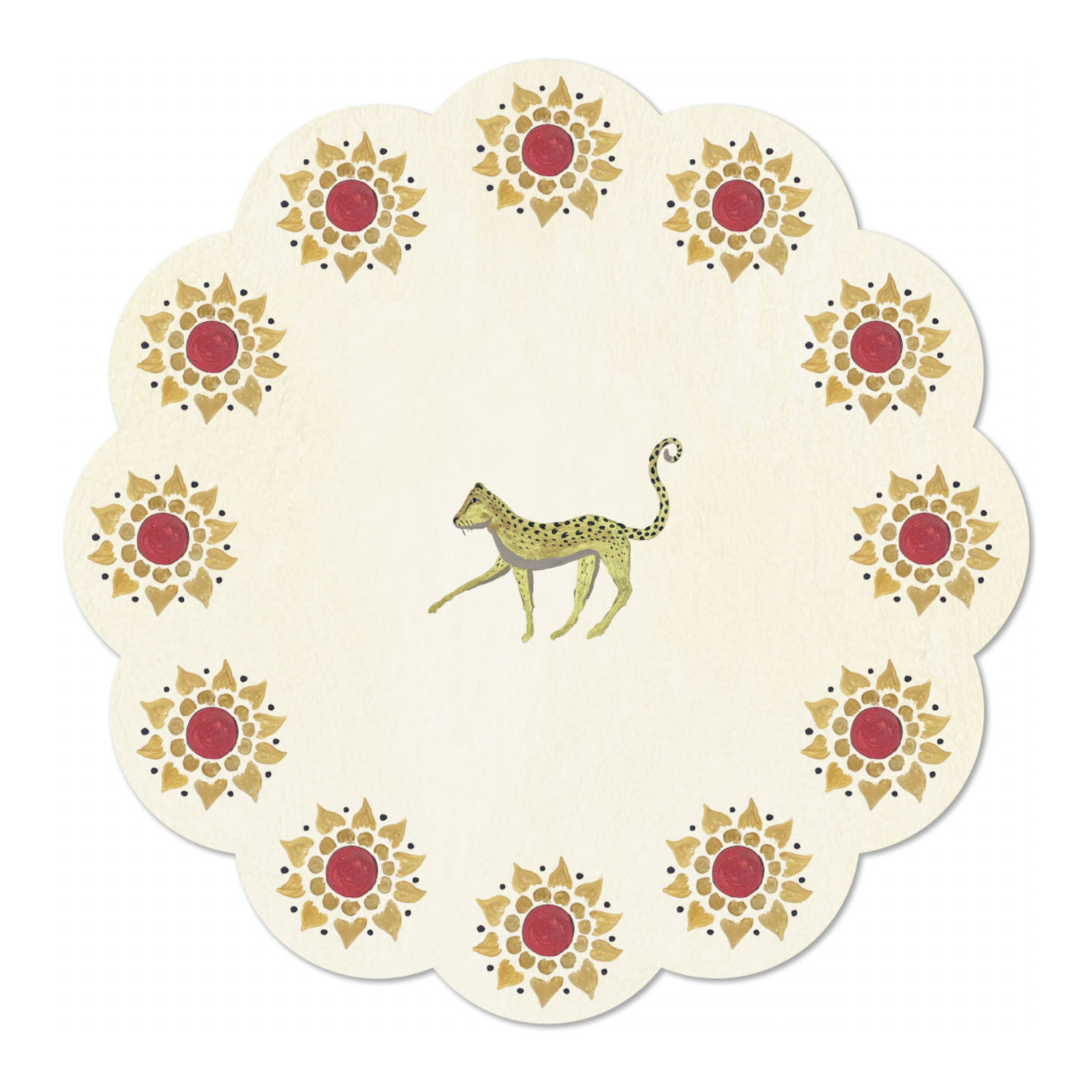 Scalloped Round Flower and Leopard Table Mat