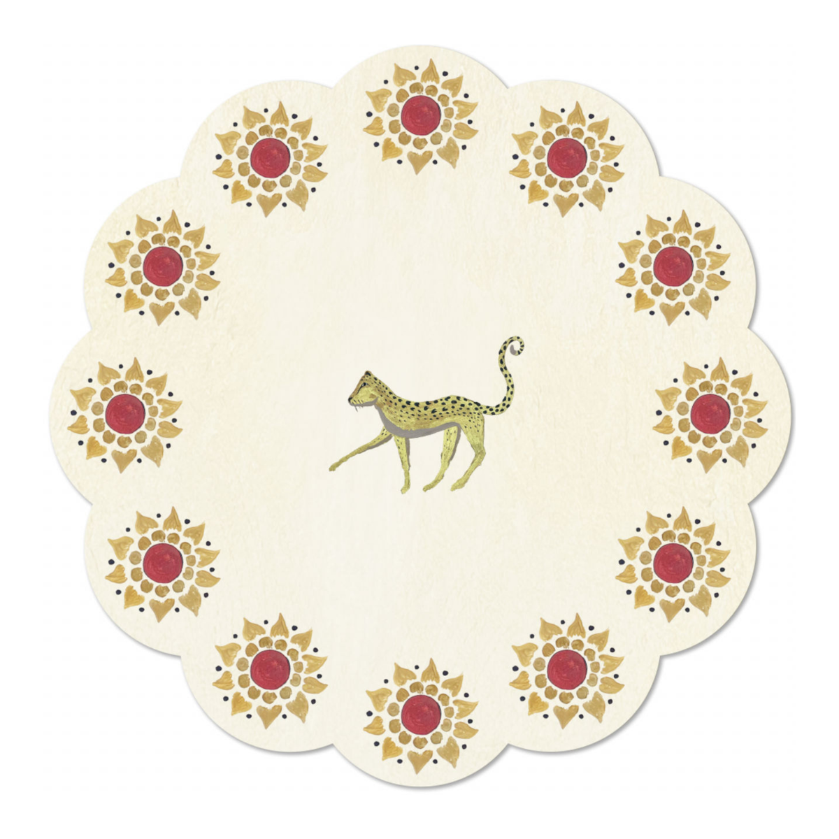 Scalloped Round Flower and Leopard Table Mat