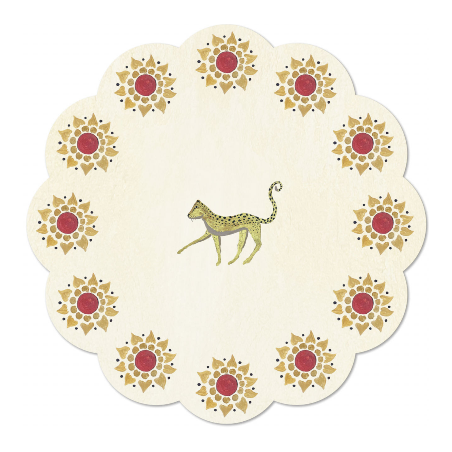 Scalloped Round Flower and Leopard Table Mat