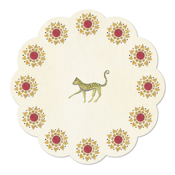 Scalloped Round Flower and Leopard Table Mat
