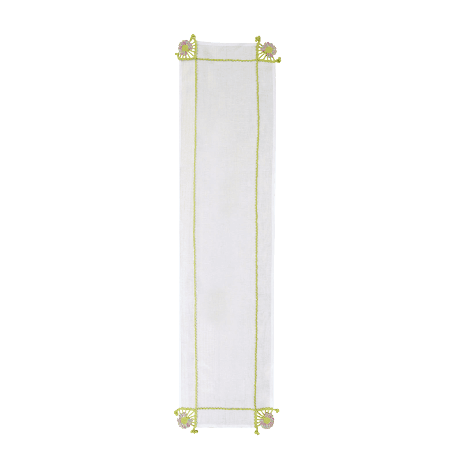 Embroidered & Crochet Linen Runner 16.5×67 in