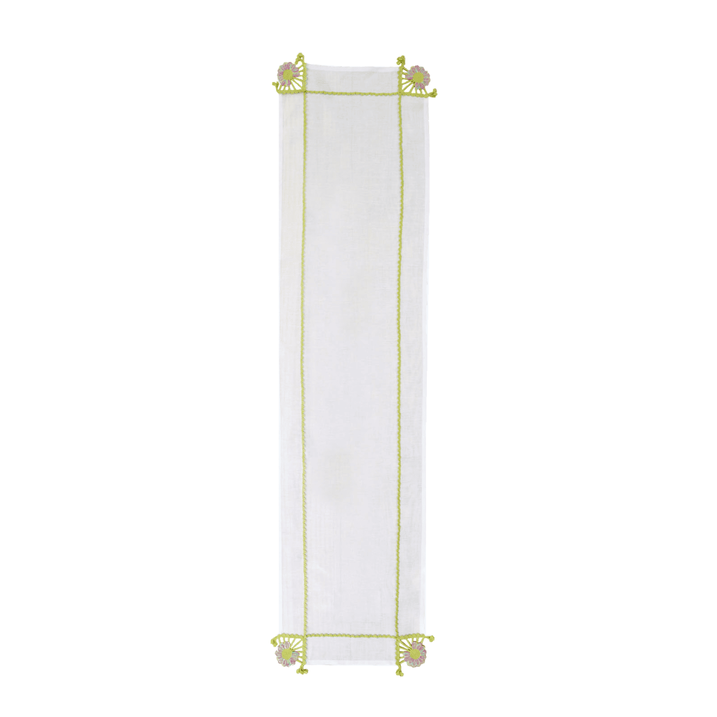 Embroidered & Crochet Linen Runner 16.5×67 in