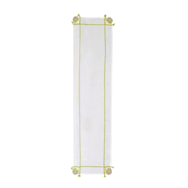 Embroidered & Crochet Linen Runner 16.5×67 in