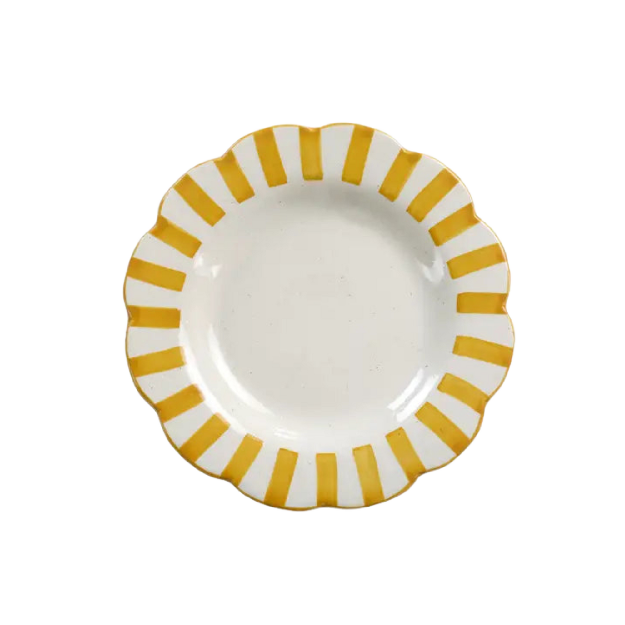 Ceramic Stripe Salad Plate, Yellow- 8.25x 8.25 x 1.25 Inches