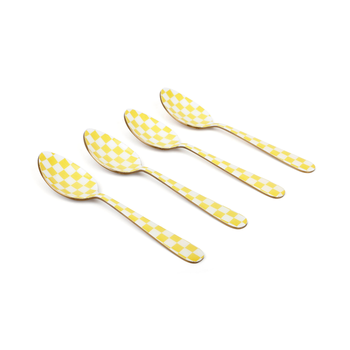 Yellow Enamel Spoon Set – (Set of 4) , 5.4 x 1 Inches