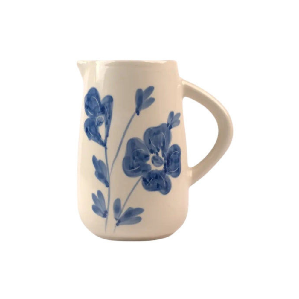Blue Blossom Ceramic Water Pitcher , 3.5x3.5x8 Inches
