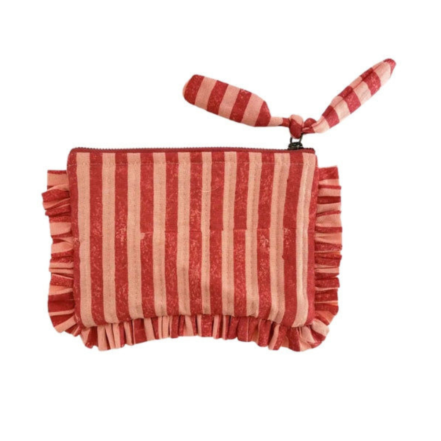 Handmade Quilted Pouch, Pink & Red Stripes - 8 x 5  Inches