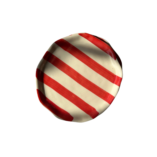 Ceramic Red Stripe Plate, 6.3x6.3 Inches (Set of 4)
