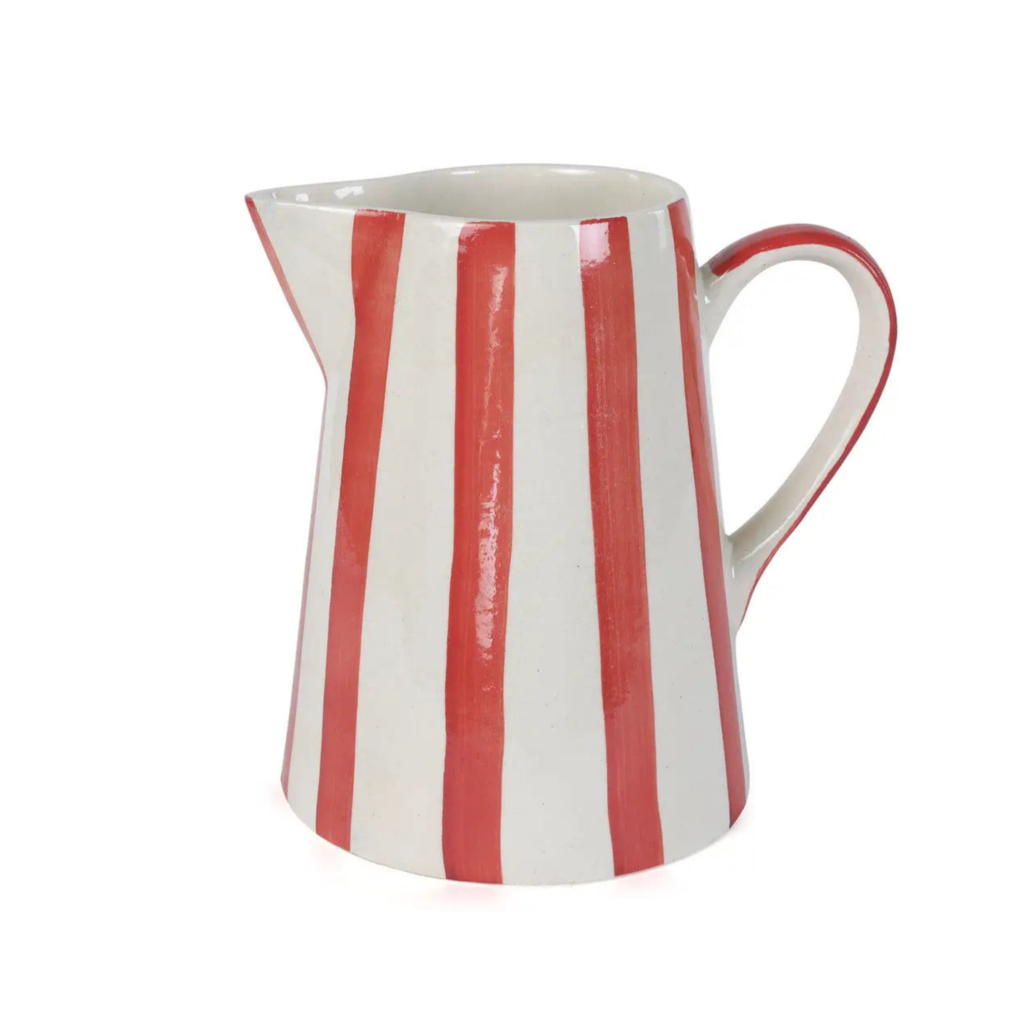 Ceramic Stripe Pitcher, Red- 8.25 x 8.25 x 8 Inches