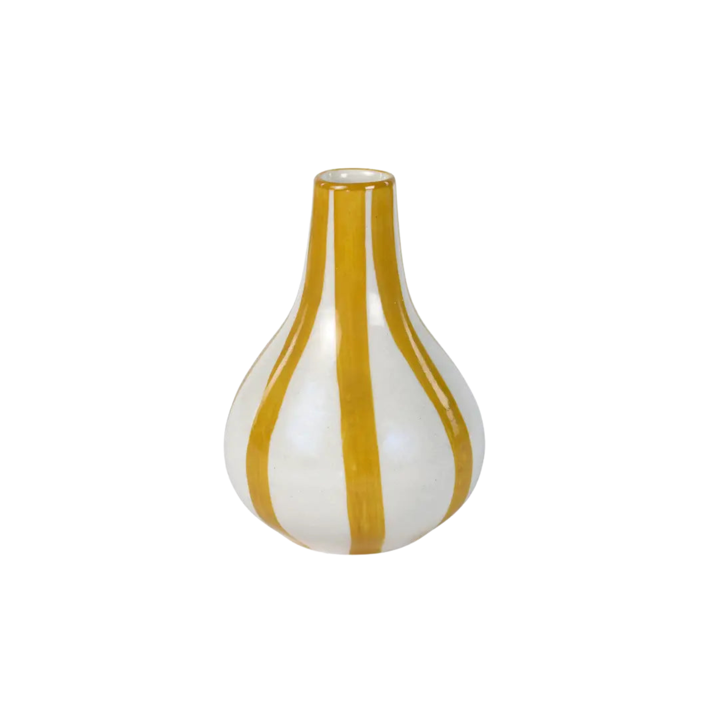 Ceramic Stripe Bud Vase, Yellow-  3.5 x 3.5 x 4.75 Inches , Set of 2