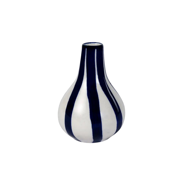Ceramic Stripe Bud Vase, 3.5 x 3.5 x 4.75 Inches-  Blue , Set of 2