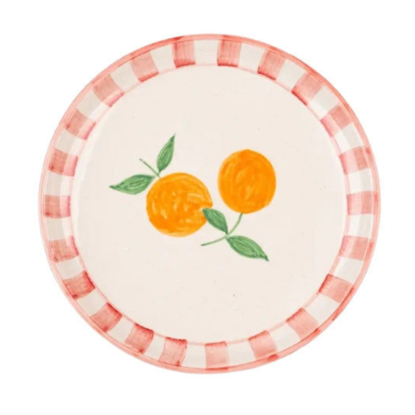 Orange Striped Ceramic Snack Plate , 7x7 Inches (Set of 2)