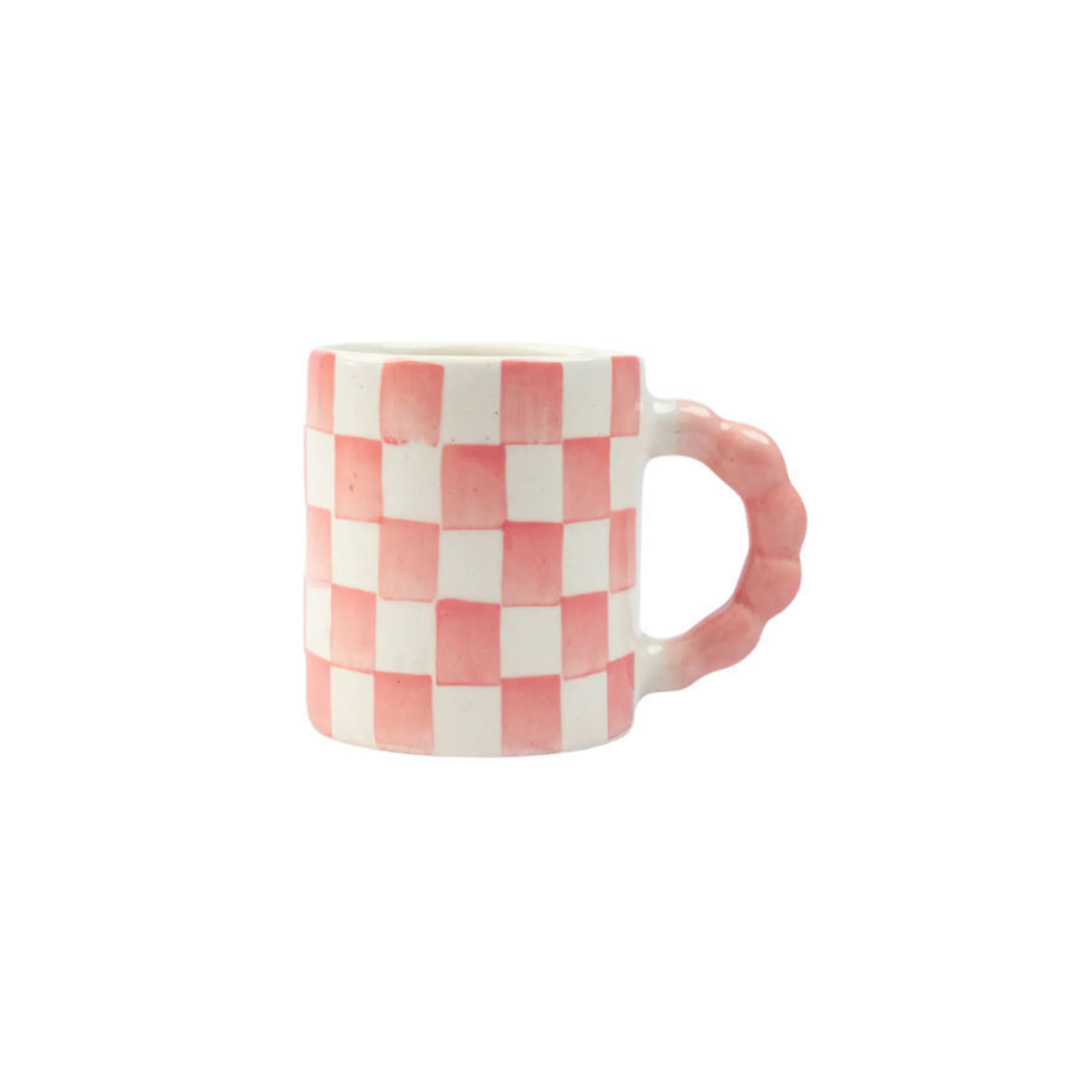 Pink Checkered Ceramic Mug , 3x3x3.5 Inches (Set of 2)