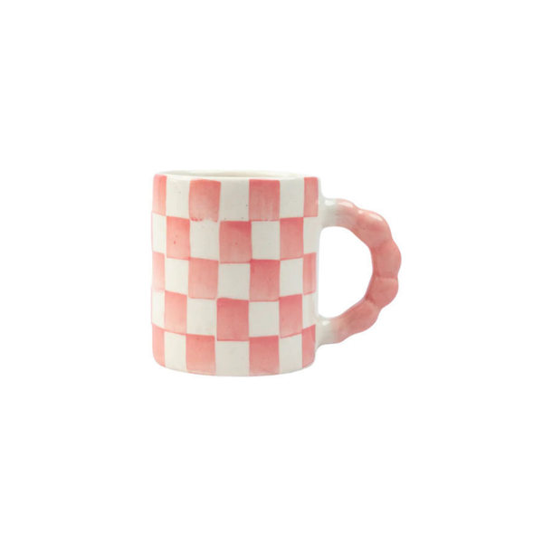 Pink Checkered Ceramic Mug , 3x3x3.5 Inches (Set of 2)