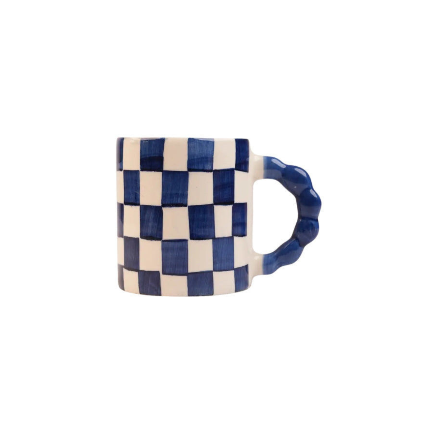 Blue Checkered Ceramic Mug , 3x3x3.5 Inches (Set of 2)