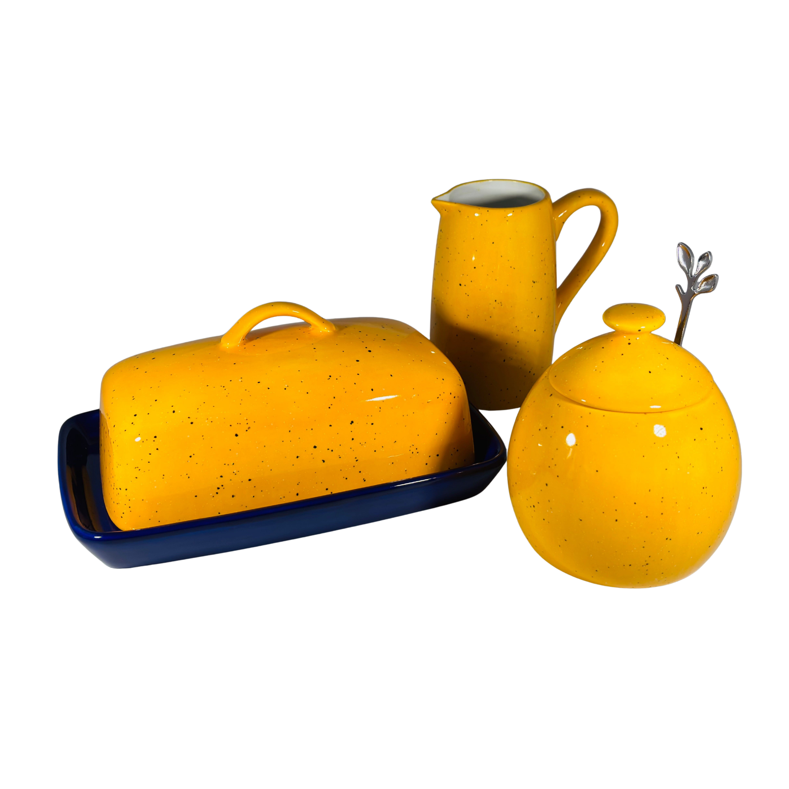 Butter Dish Sugar Bowl and Milk Jug Set - Royal Blue Dish