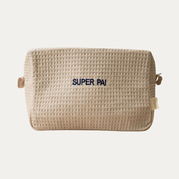 Beige Cotton Honeycomb Toiletry Bag, Super Dad