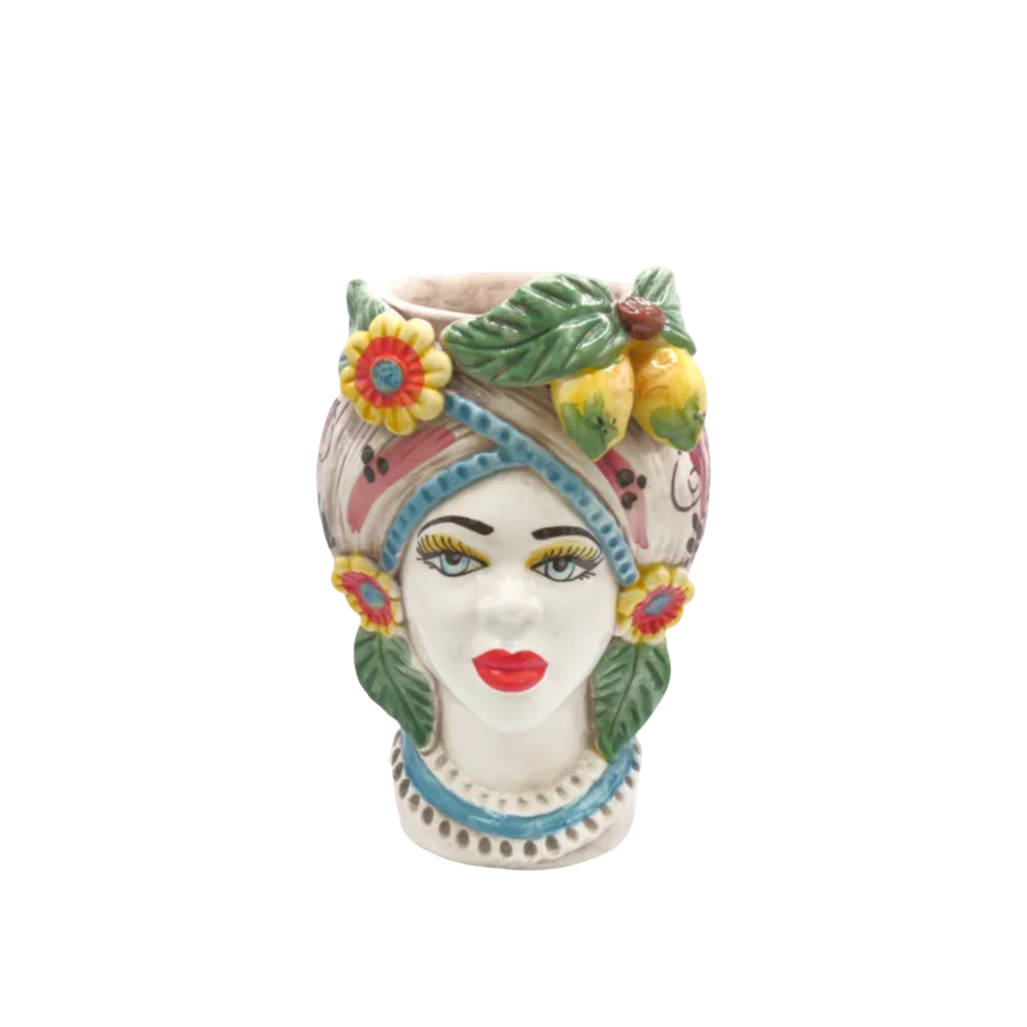 Small Sicilian Vase Head, Lemon & Flowers
