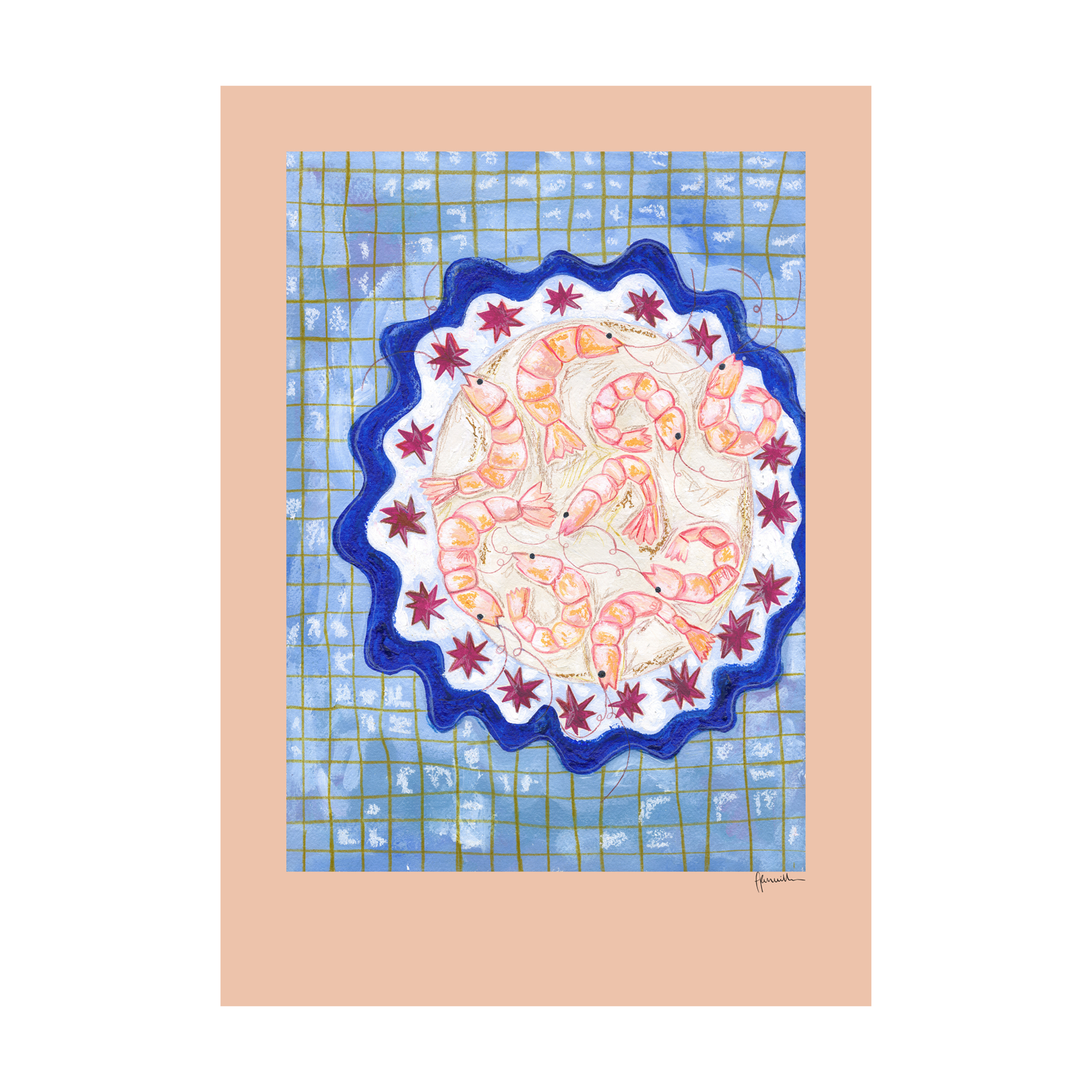 Prawns on Star Plate Print