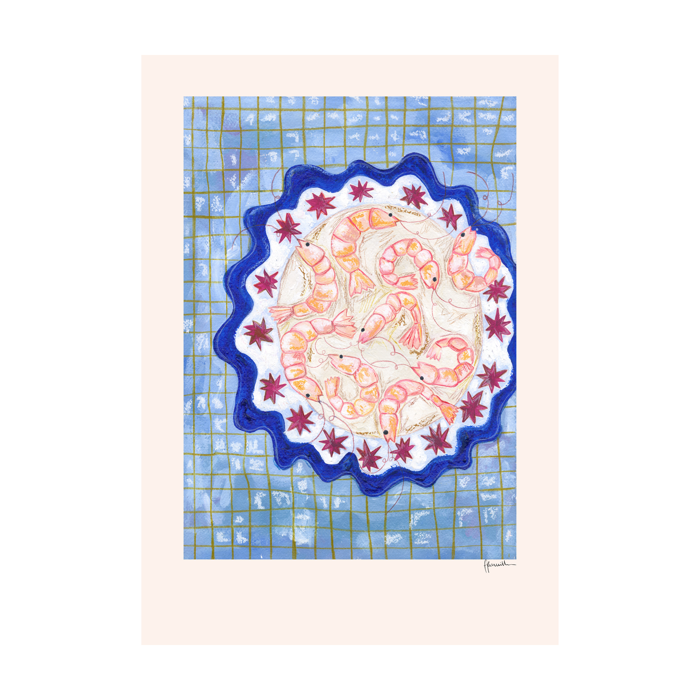 Prawns on Star Plate Print