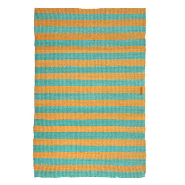 MSHALE: Golden Yellow & Turquoise Striped Woven Sisal Rug