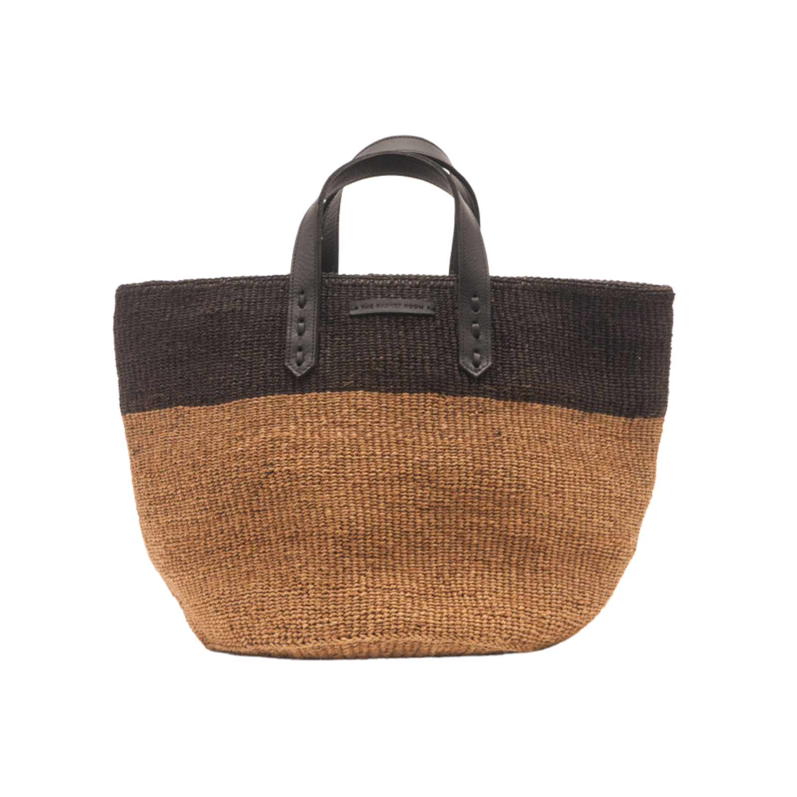 HIMIZA: Black & Khaki Sisal and Leather Shopper