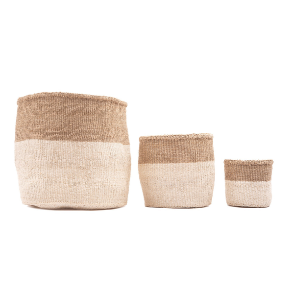 CHAMA: Khaki & White Colour Block Storage Basket