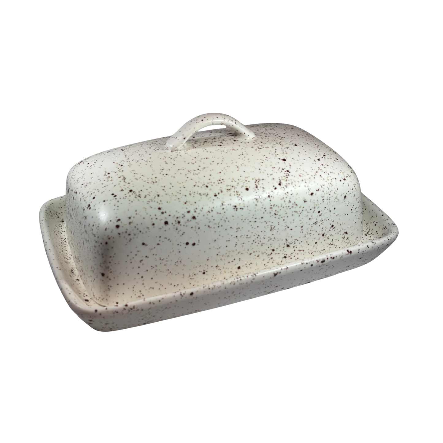 Stoneware Speckled White Butter Dish