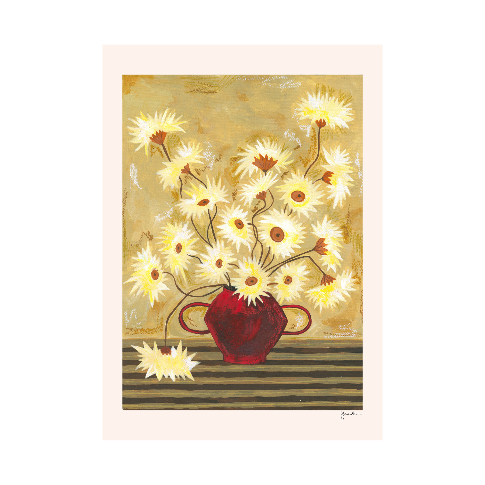 Spiky Gerberas in Red Vase Print