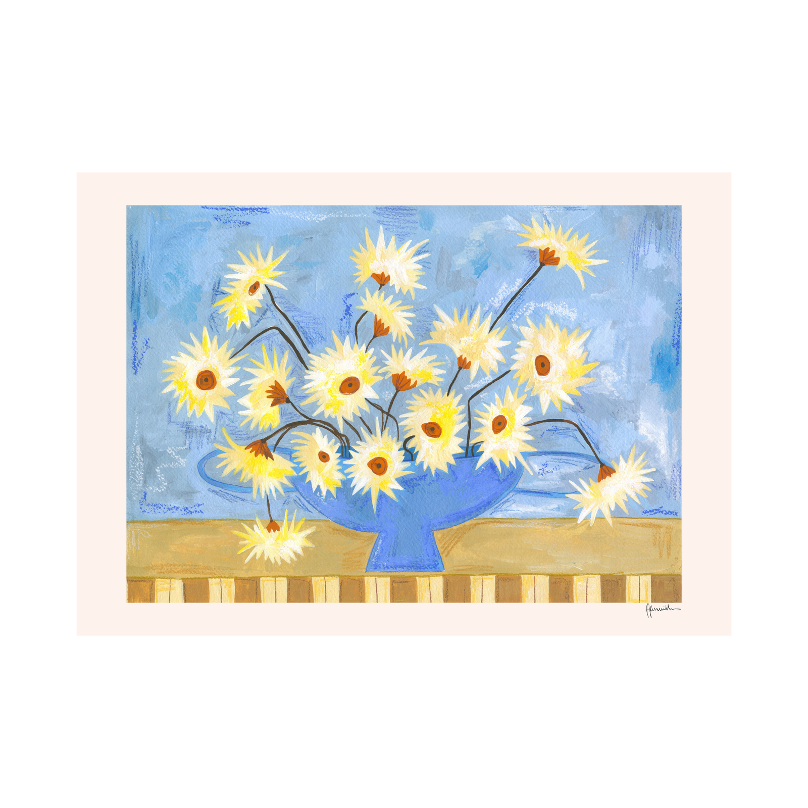 Spiky Gerberas in Blue Vase Print